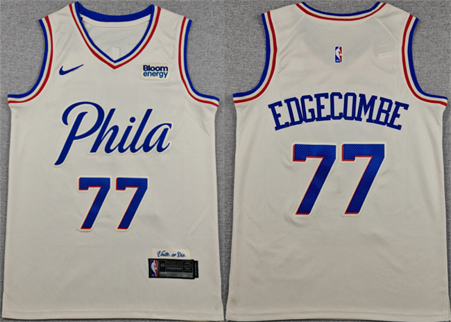 Men's Cream Philadelphia 76ers #77 V. J. Edgecombe City Edition Swingman Stitched Jersey